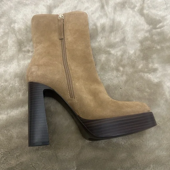 Zara Brown Suede Platform Heeled Boots - Picture 3 of 3